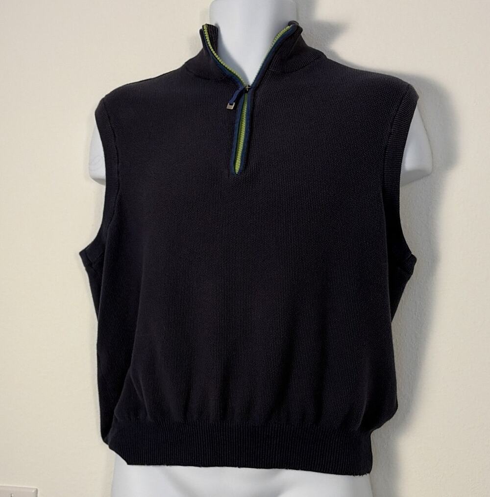 Lyle & Scott Navy Cotton Knit 1/4 Zip Mock Neck Sweater Vest Men's M